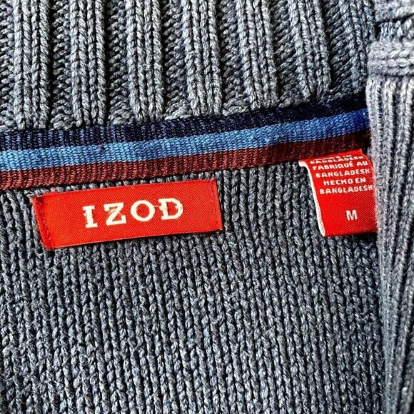 IZOD Cable‎ Knit Cardigan Sweater Men's M Vintage Elbow Patches Grandpacore - Picture 6 of 8